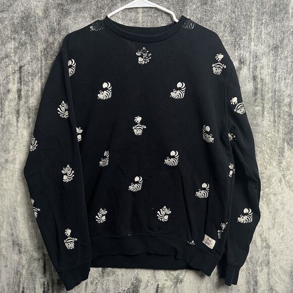 Disney Vans Large Black & White Cheshire Cat Sweatshirt Glow in the Dark - Picture 1 of 9